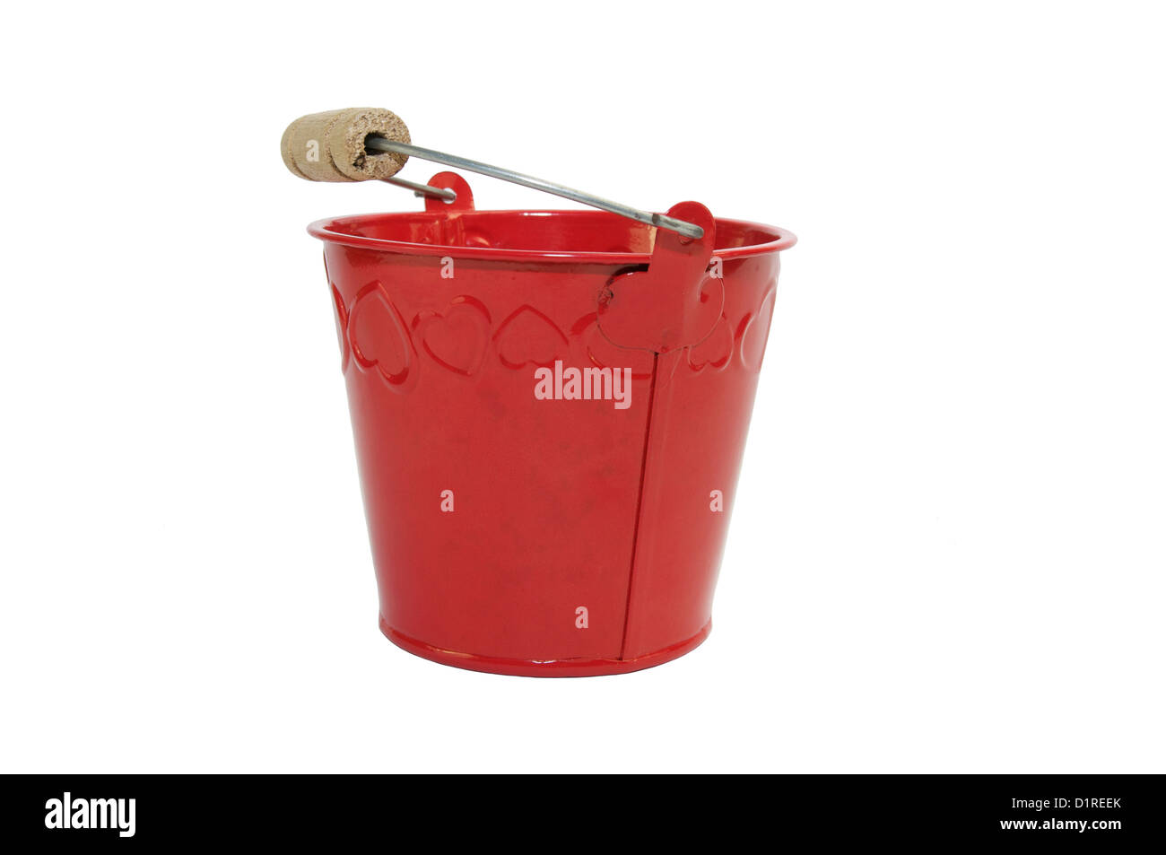 Red metal bucket on a white background Stock Photo - Alamy