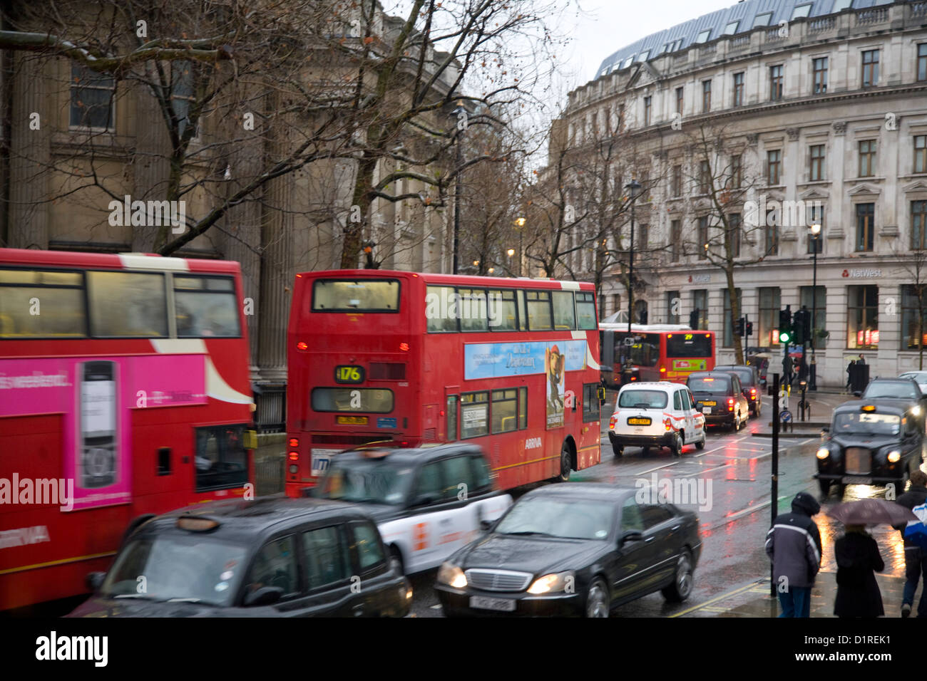traffic on london's charing cross road in winter,london Stock Photo Alamy
