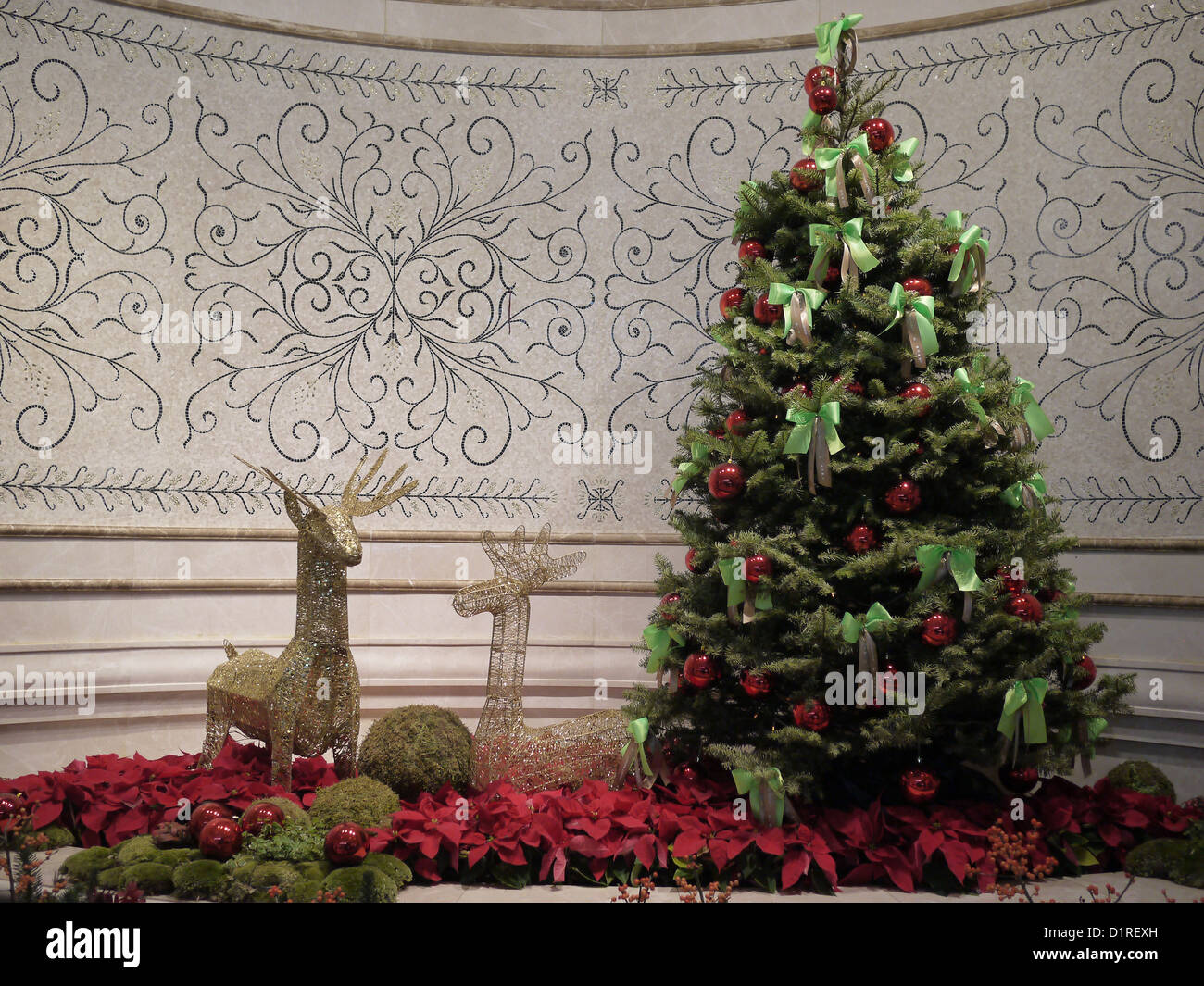 Christmas tree reindeer decoration Stock Photo