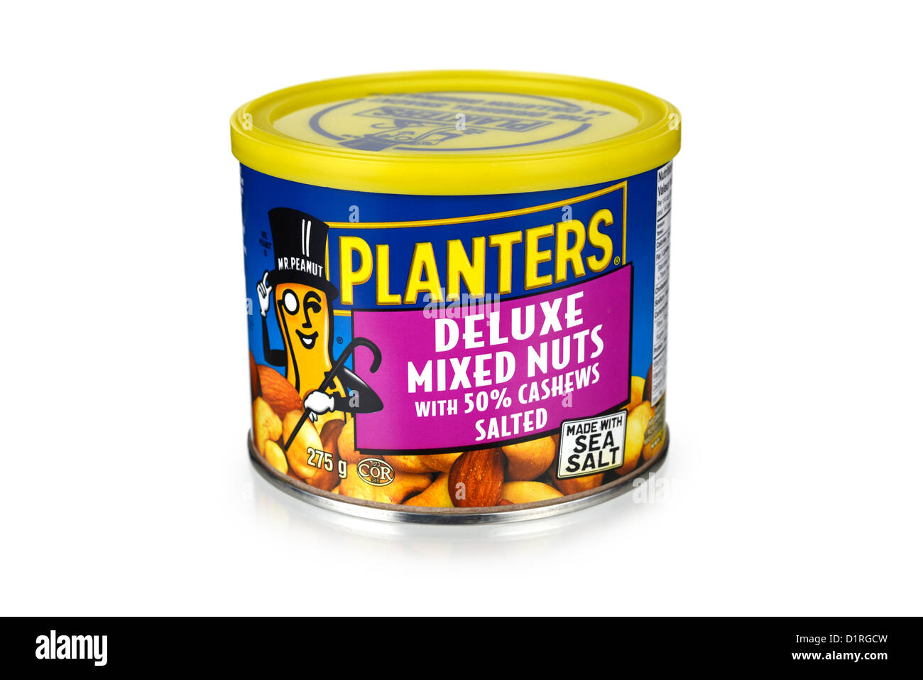 Tin Mixed Nuts, with salted Cashews Stock Photo