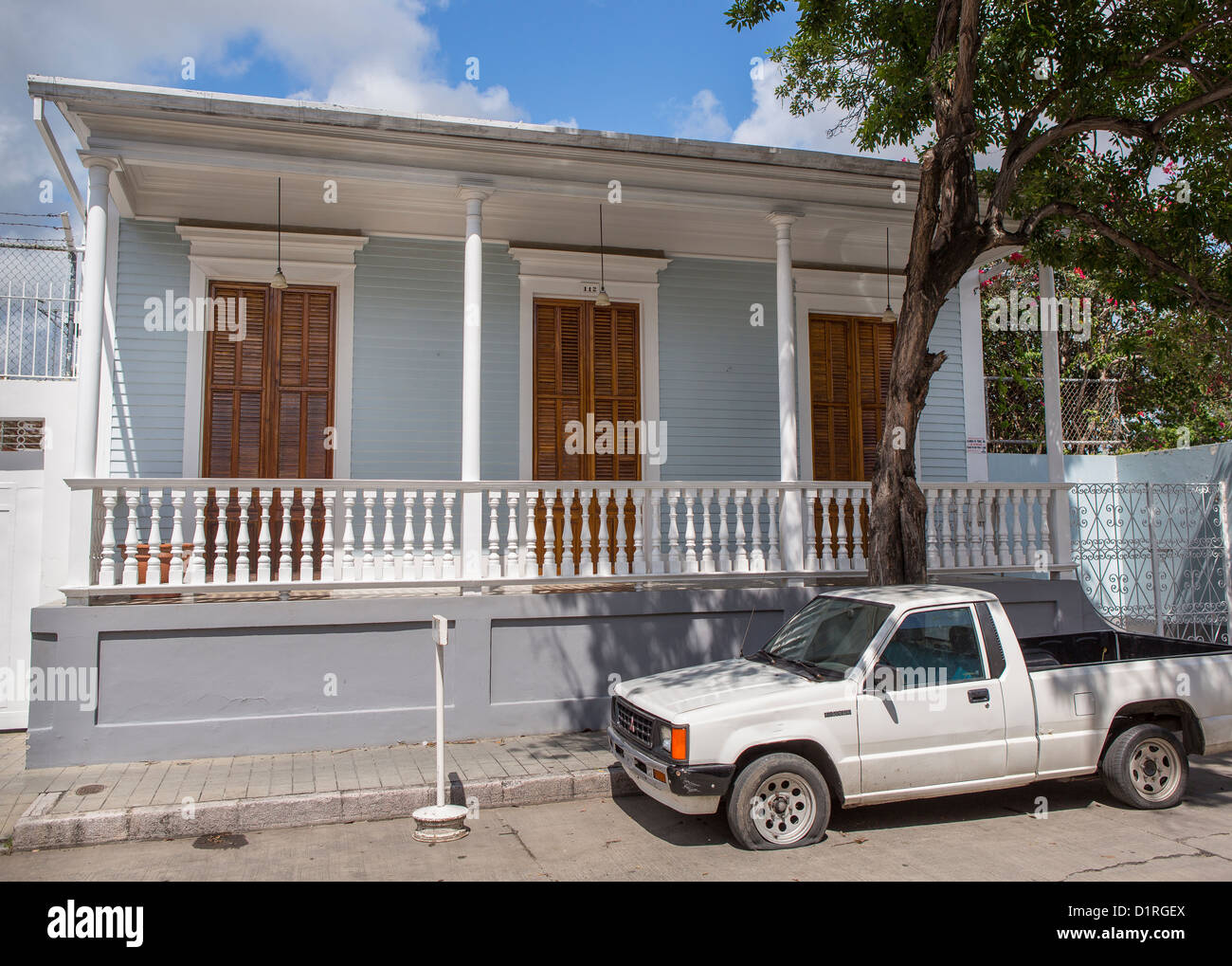 PONCE, PUERTO RICO - Typical wooden home with shutters. Stock Photo