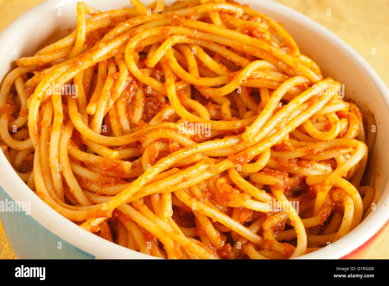 Ethiopian spaghetti with berbere spiced tomato sauce Stock Photo