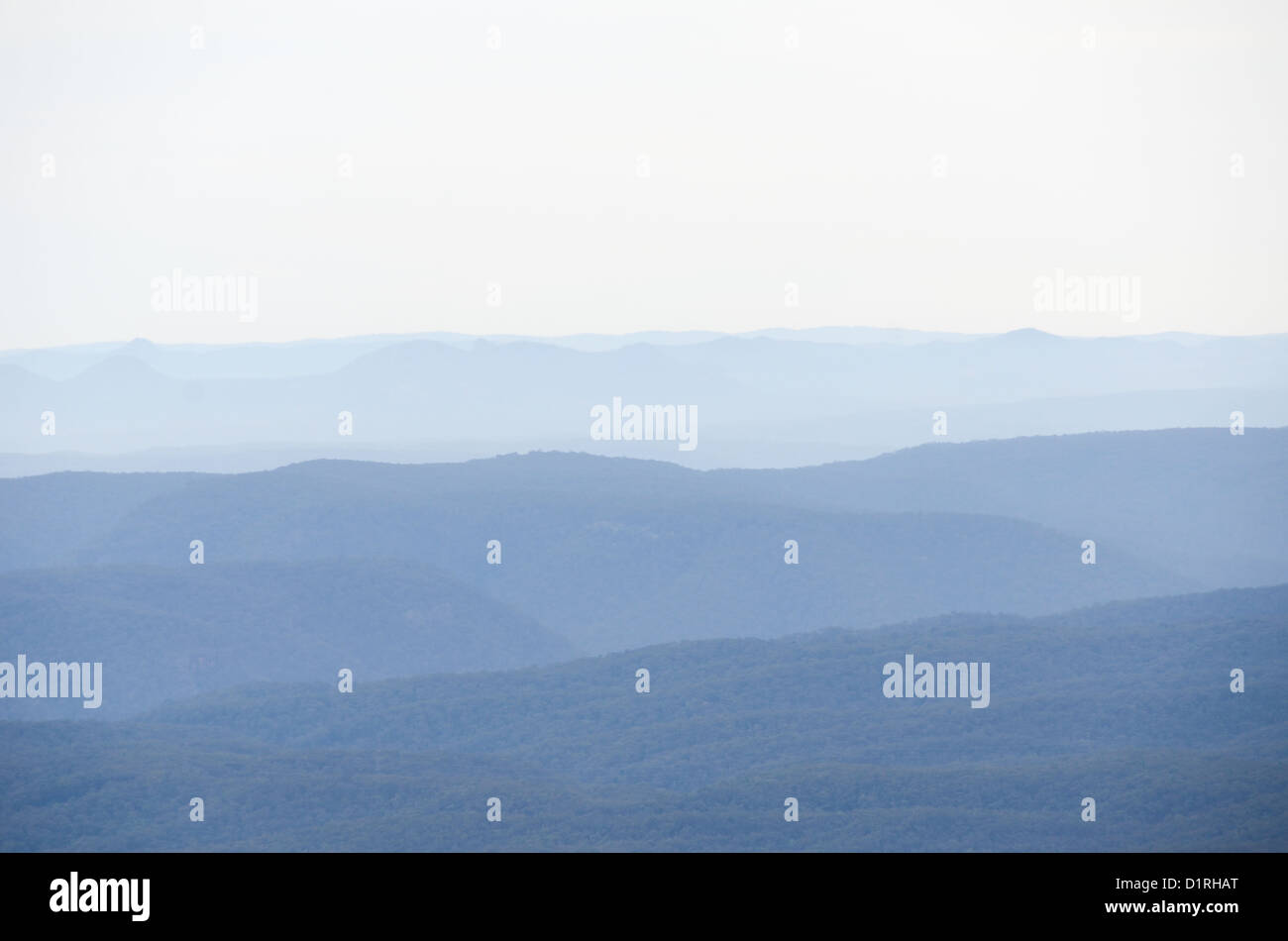 KATOOMBA, Australia - Waves of ridges in the Blue Mountains as seen from Echo Point in Katoomba, New South Wales, Australia. Stock Photo