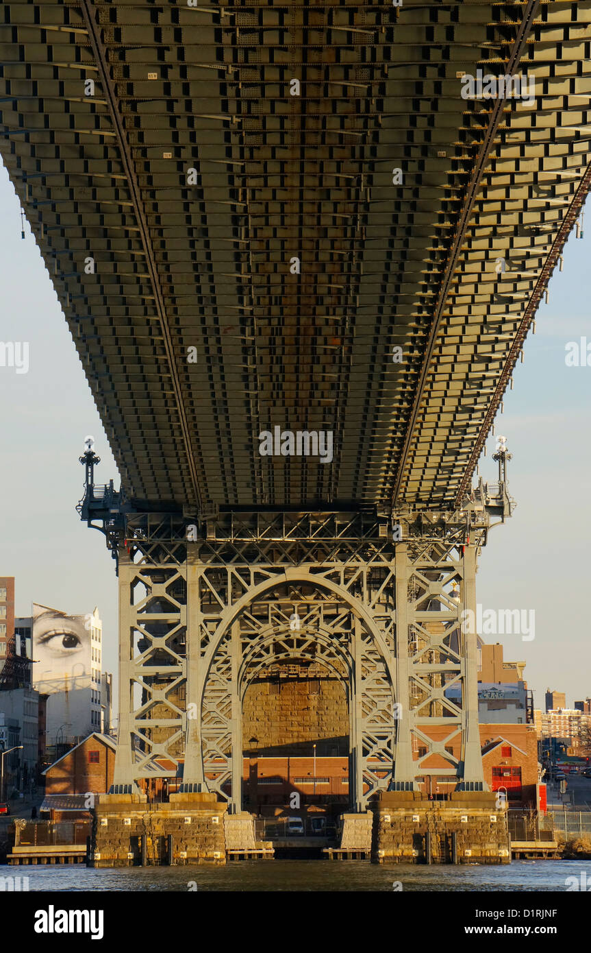 Williamsburg Bridge on the East River in the East Village area of Manhattan, New York City. Stock Photo