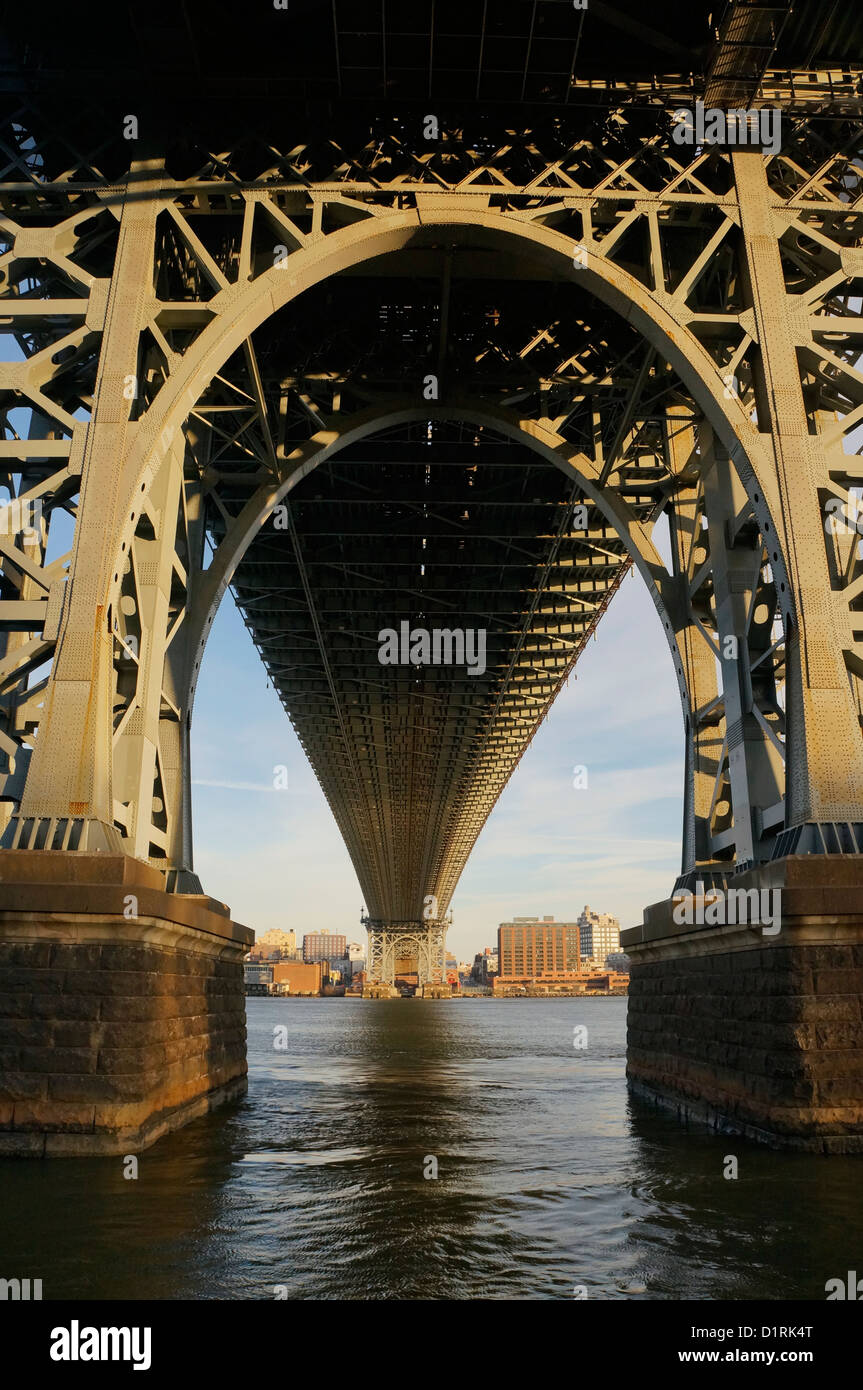 Williamsburg Bridge on the East River in the East Village area of Manhattan, New York City. Stock Photo