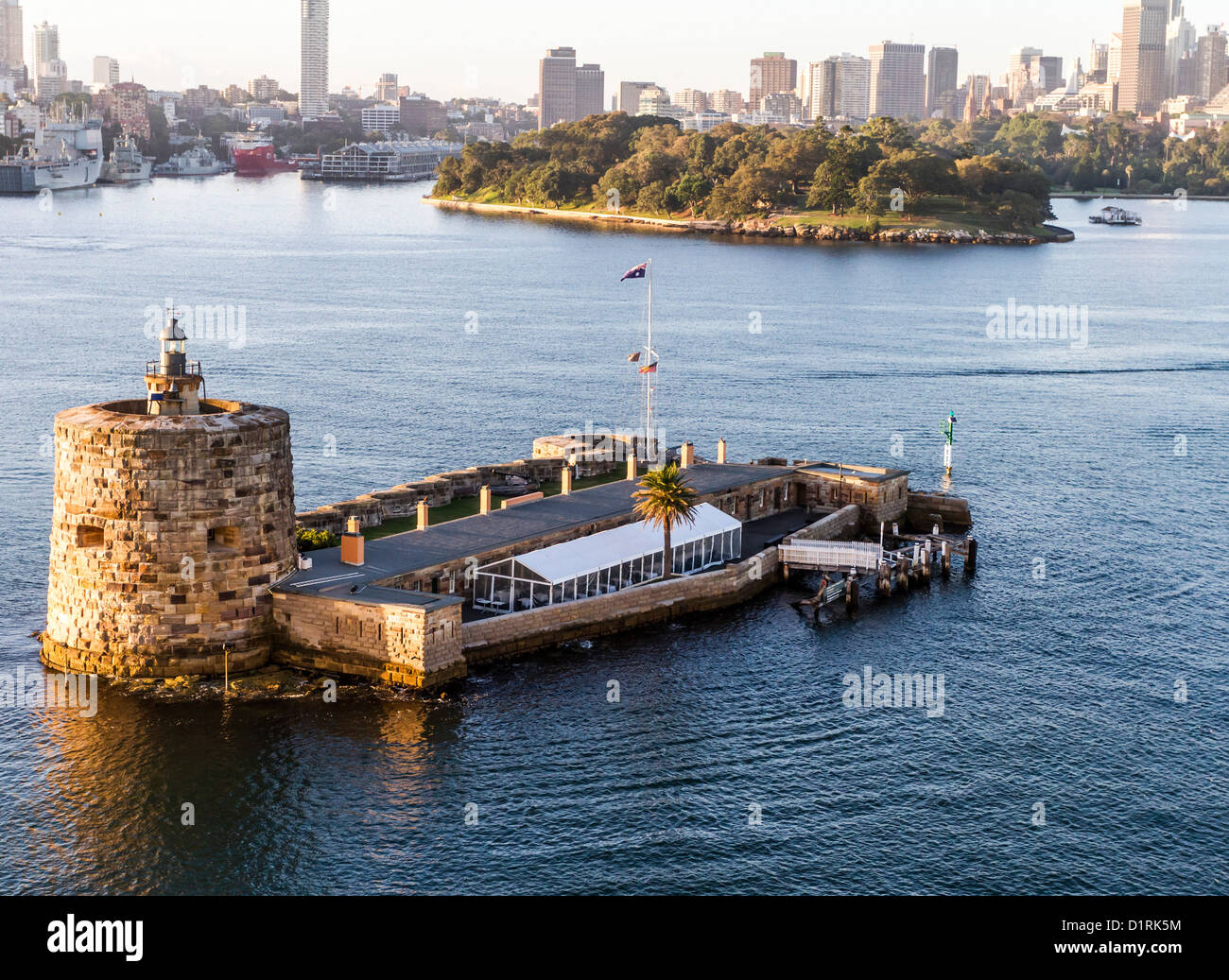 Historic Pinchgut Island (Fort Denison), Sydney Harbour, Australia seen at dawn in  early morning light. Stock Photo