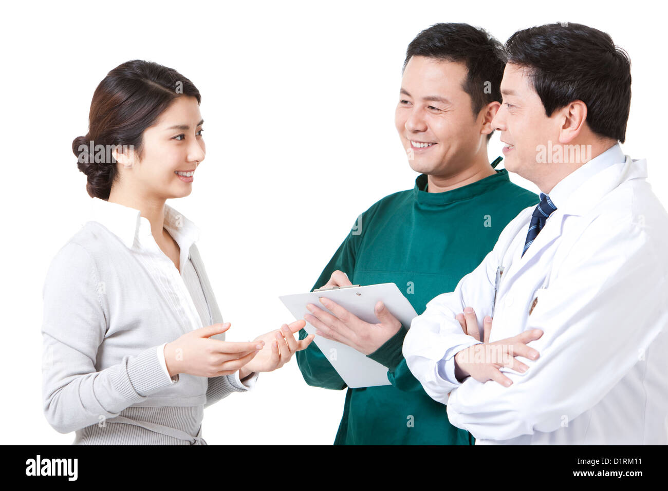 Happy young woman asking for doctor's advices Stock Photo - Alamy