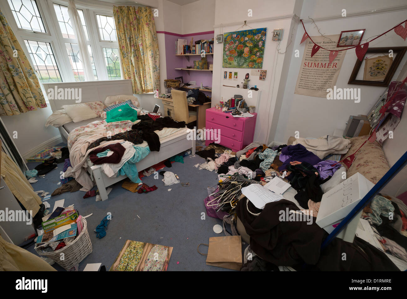 Teenage girls untidy bedroom Stock Photo