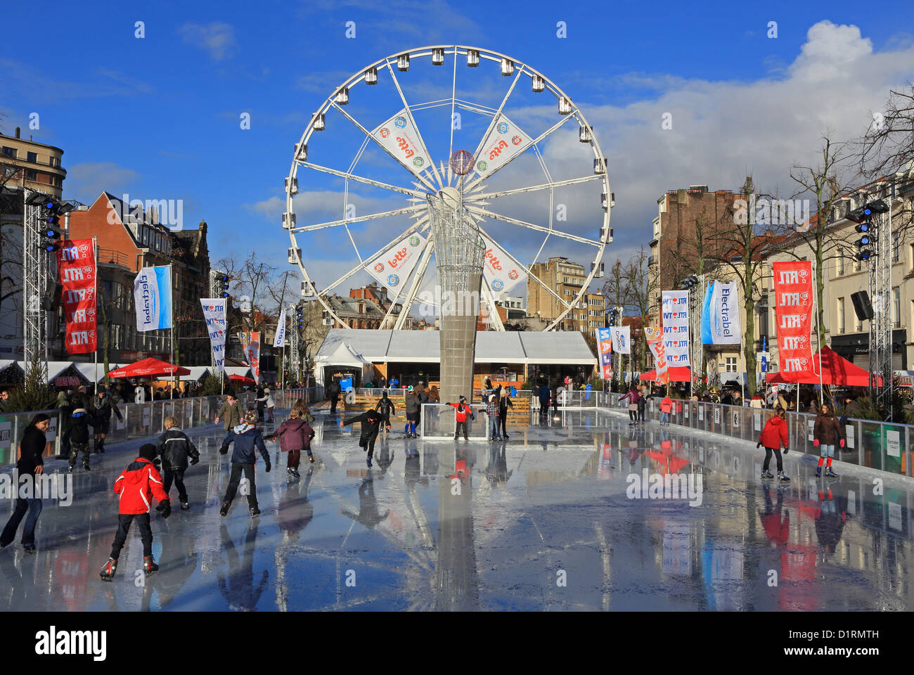 The ice skating rink and big wheel on Fish Market Place, in St