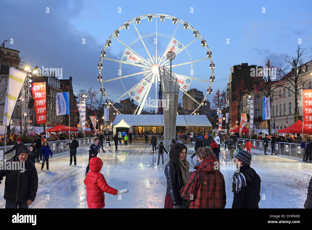 The ice skating rink and big wheel on Fish Market Place, in St