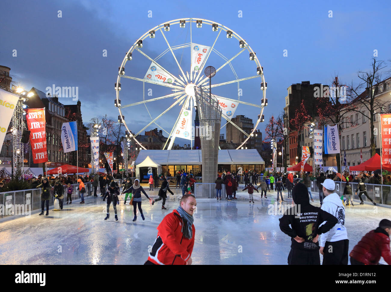 The ice skating rink and big wheel on Fish Market Place, in St