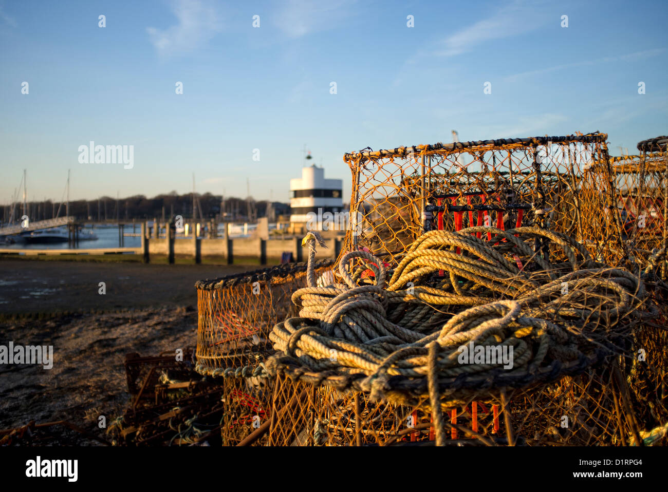 Lobster pots on the quay at warsash on the River Hamble UK Stock Photo