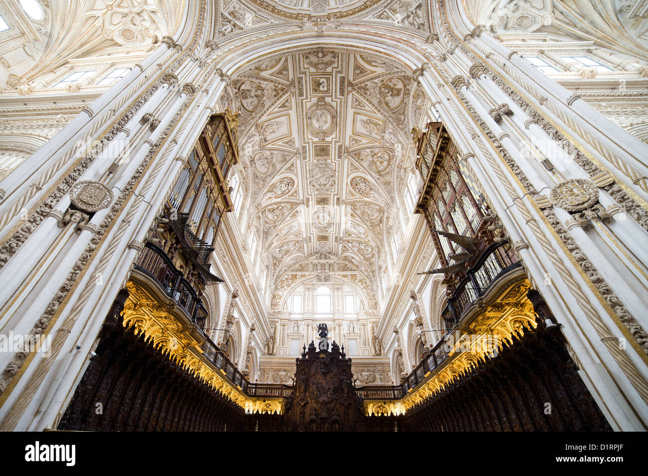 Mezquita Cathedral interior in Cordoba, Andalucia, Spain, lunette vault above the mahogany choir stalls. Stock Photo