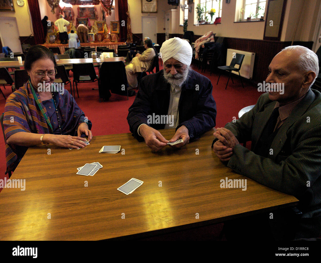 Old Folks Club Hindu and Sikh Guest Playing Cards in Hindu Centre Wimbledon London England Stock Photo