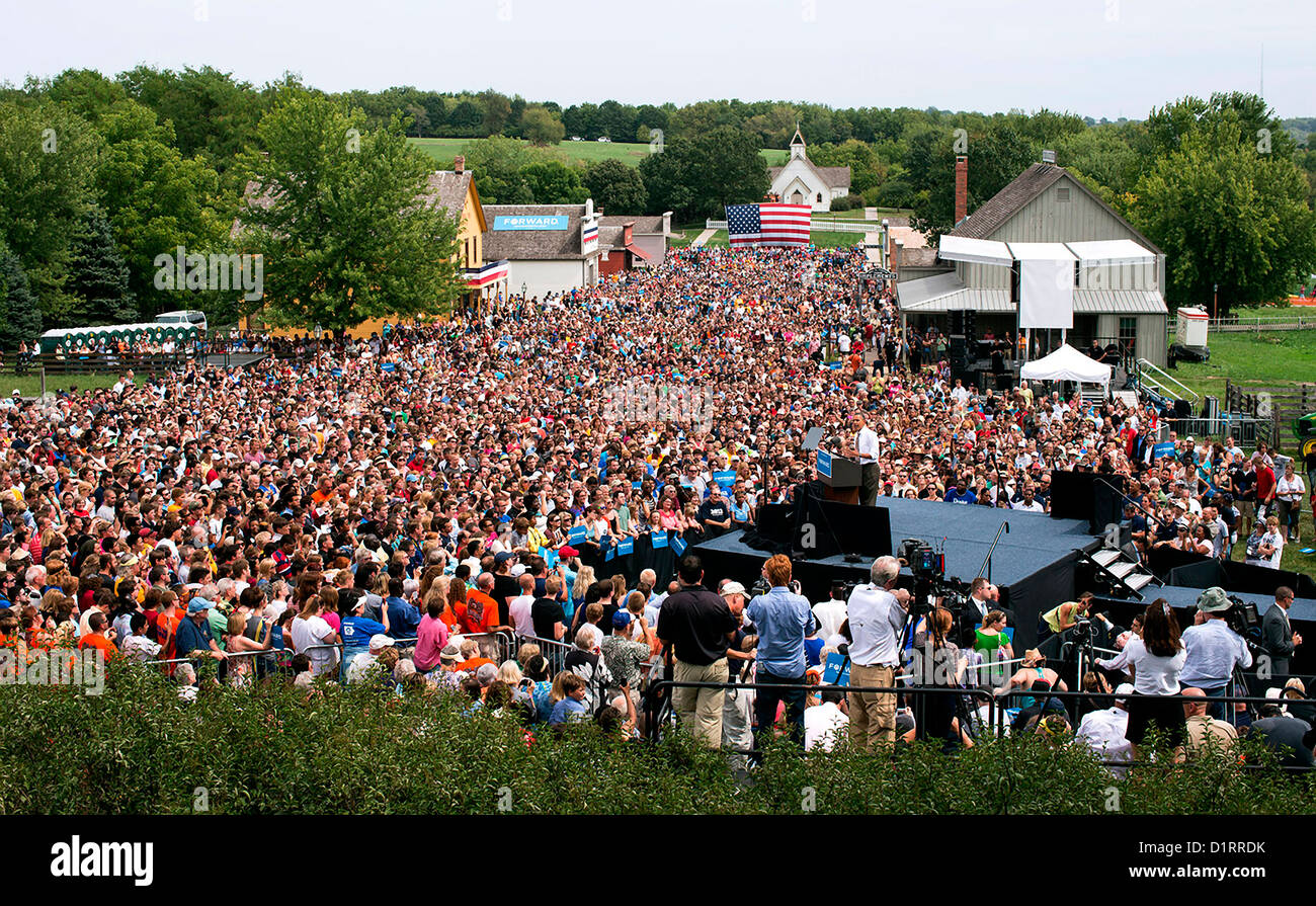 US President Barack Obama speaks during a campaign rally September 1, 2012 in Urbandale, Iowa. Stock Photo