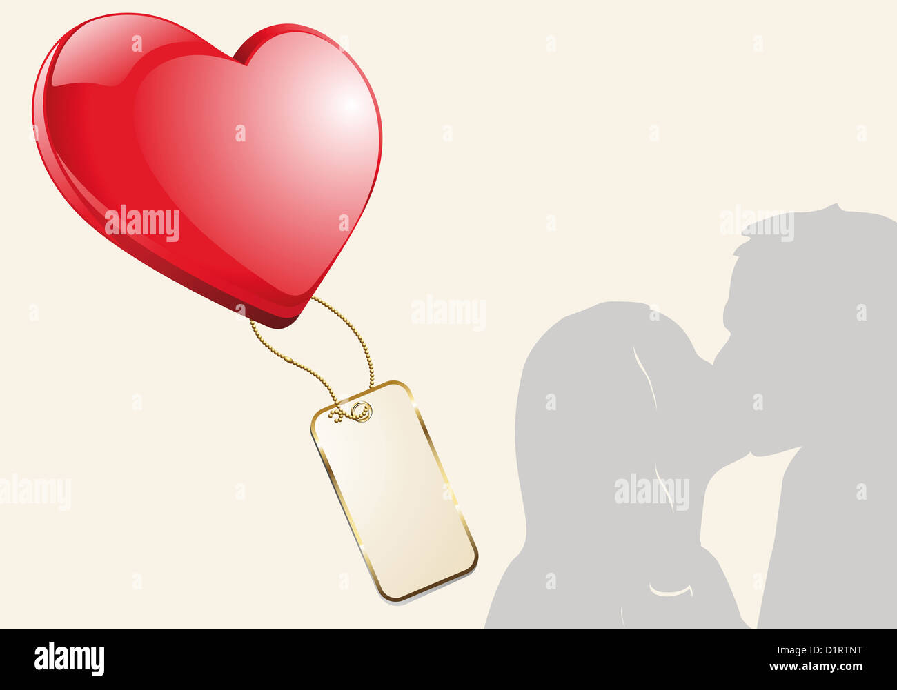 Kissing couple silhouette as illustration with a big red heart and a ...