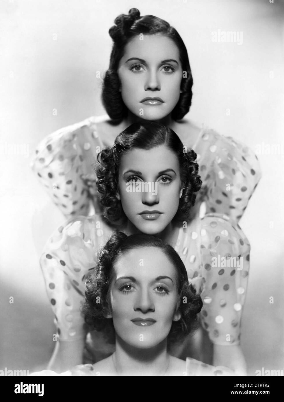 ANDREWS SISTERS US vocal trio from top: Maxene, Patty, LaVerne about 1938 Stock Photo