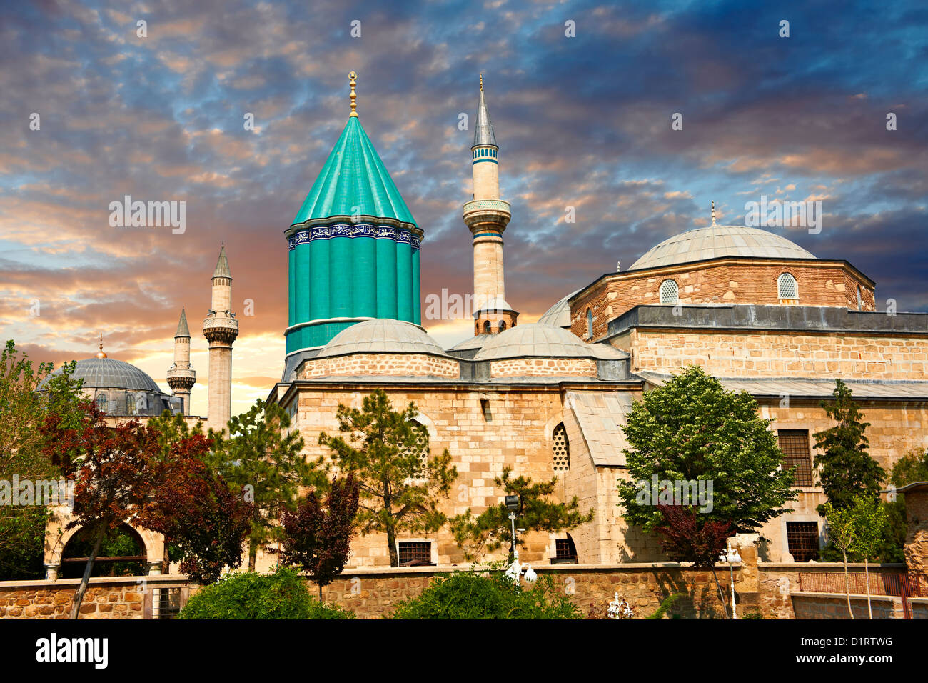 The Mevlâna museum, with the blue domed mausoleum of Jalal ad-Din Muhammad Rumi, Konya, Turkey Stock Photo
