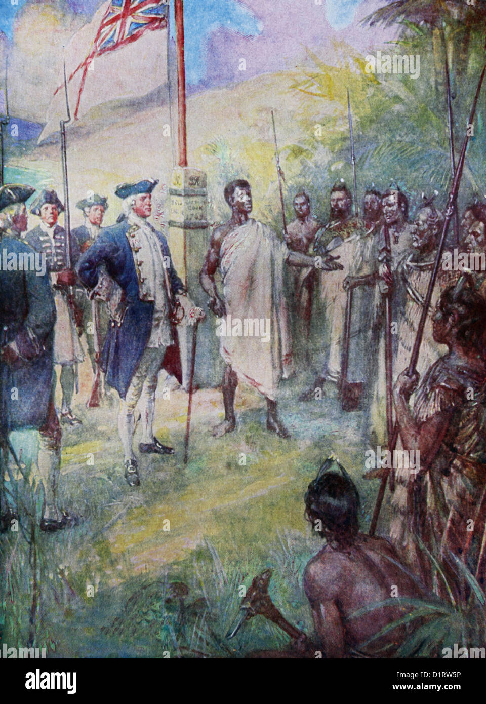 Illustration Of Captain James Cook Claiming The Land In The Name Of The King In The South Island