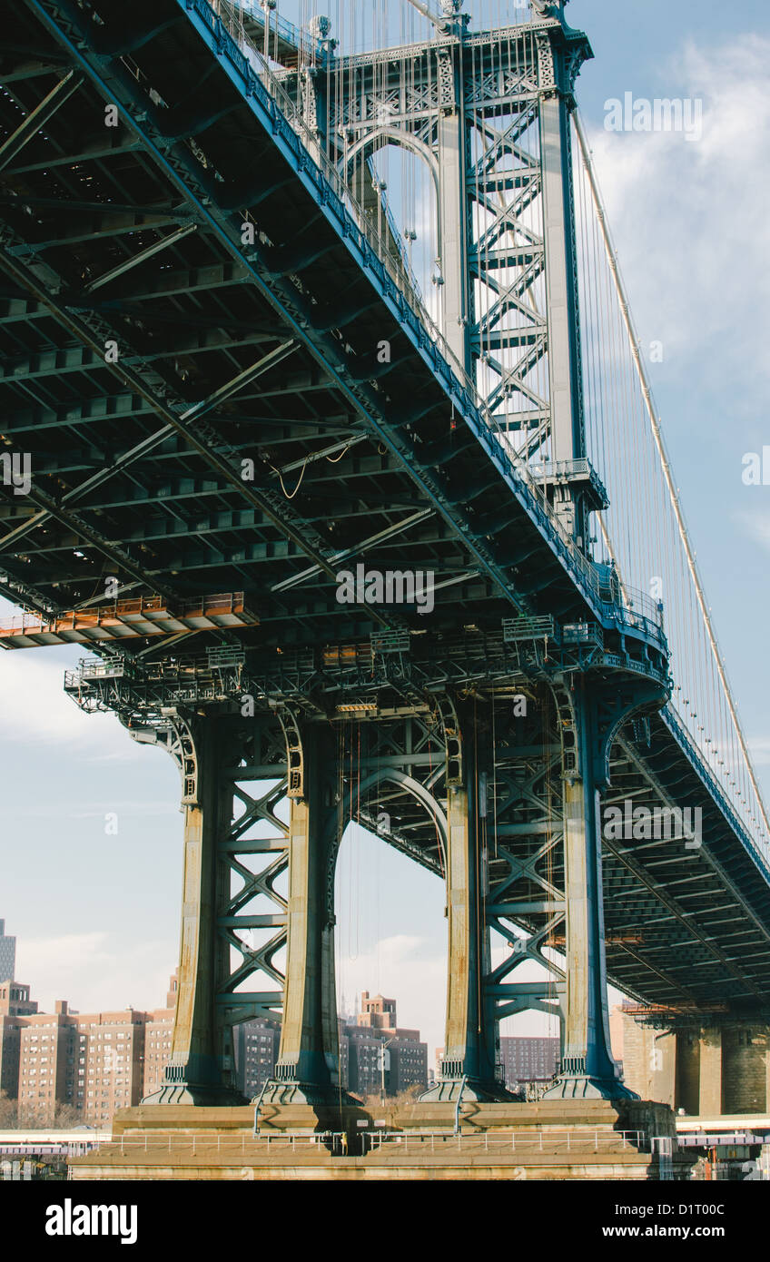 The Manhattan Bridge from below Stock Photo