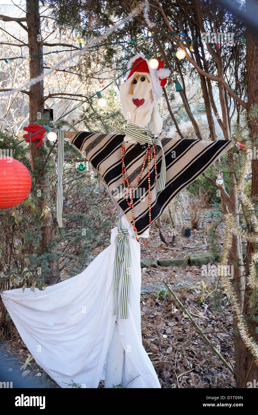 Santa Claus in community garden in New York City. Stock Photo