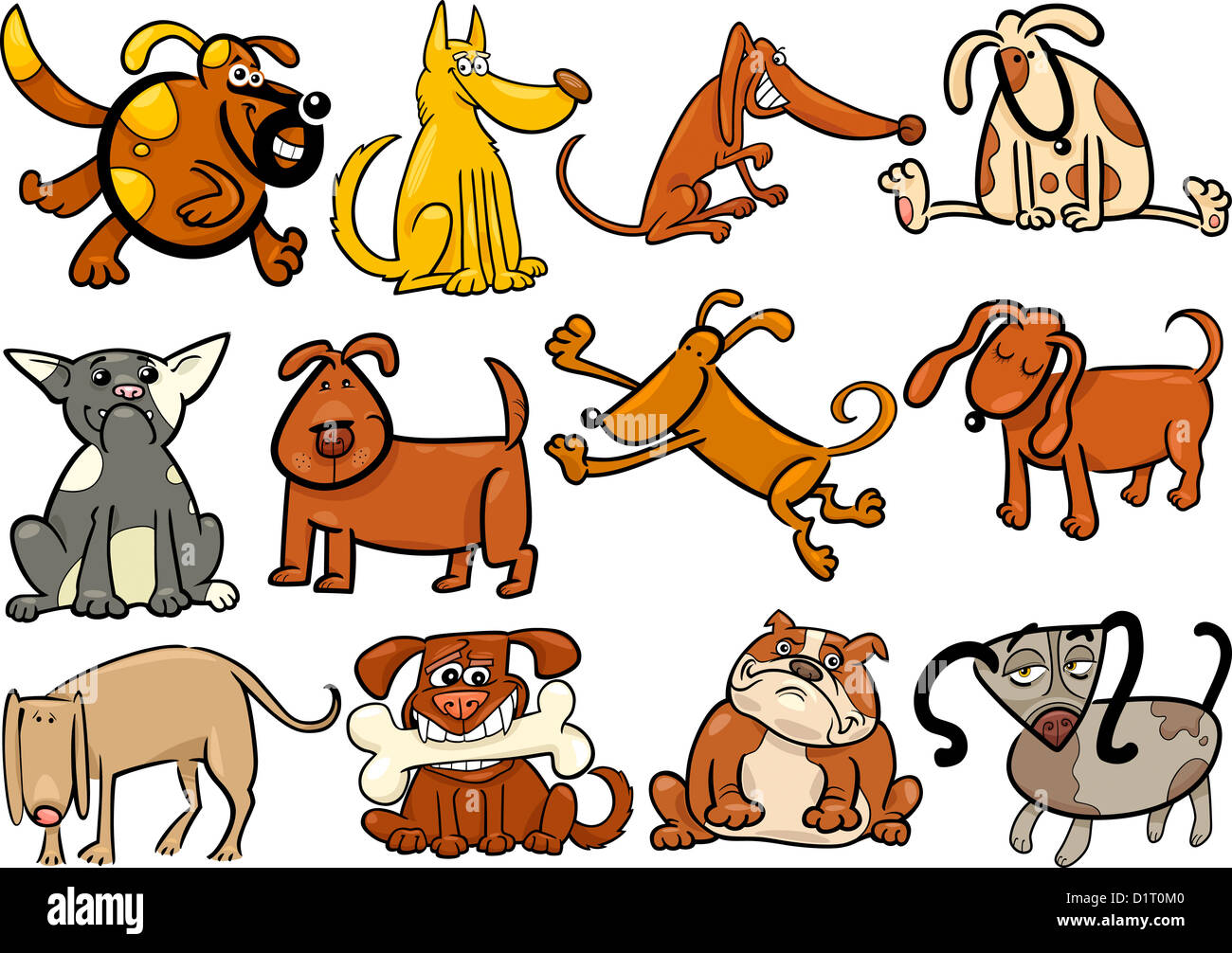 Cartoon Illustration of Funny Different Dogs or Puppies Set Stock Photo ...