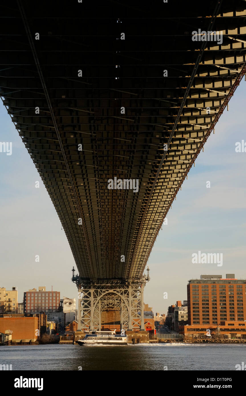 Williamsburg Bridge on the East River in the East Village area of Manhattan, New York City. Stock Photo
