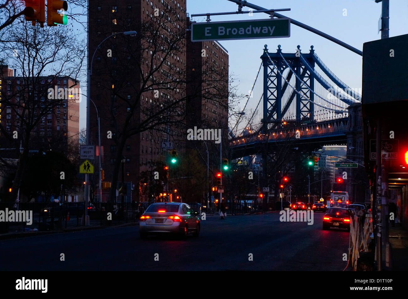 The steel cable wire suspension Manhattan bridge spanning the East River from Brooklyn to
