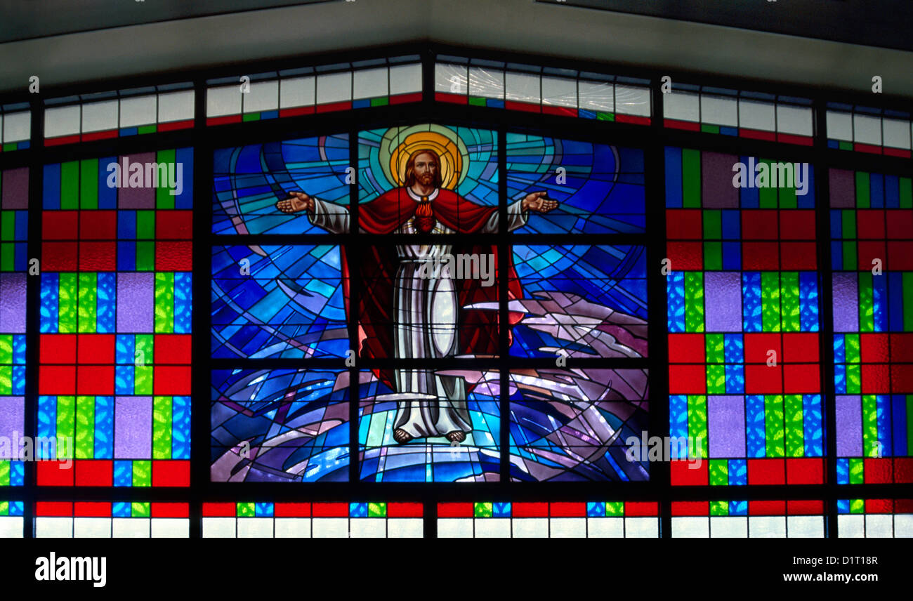 Dubai UAE St Mary's Church Stained Glass Window Of Jesus Christ Stock