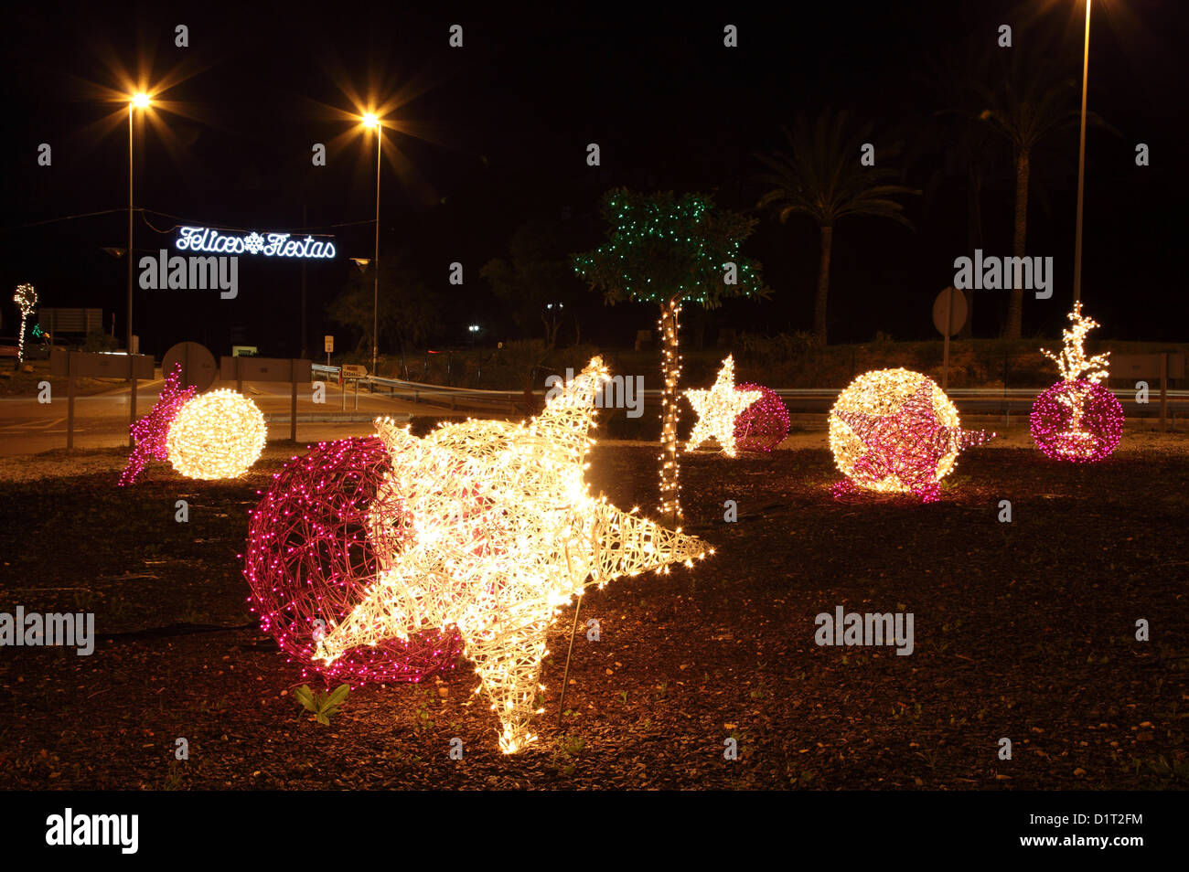 Christmas decoration in a roundabout in Andalusia, Spain Stock Photo