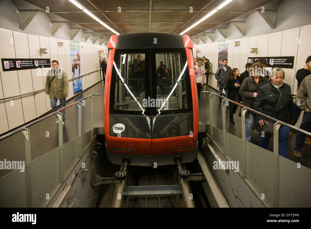 Funicular de Montjuïc underground metro railway station in Barcelona, Spain Stock Photo
