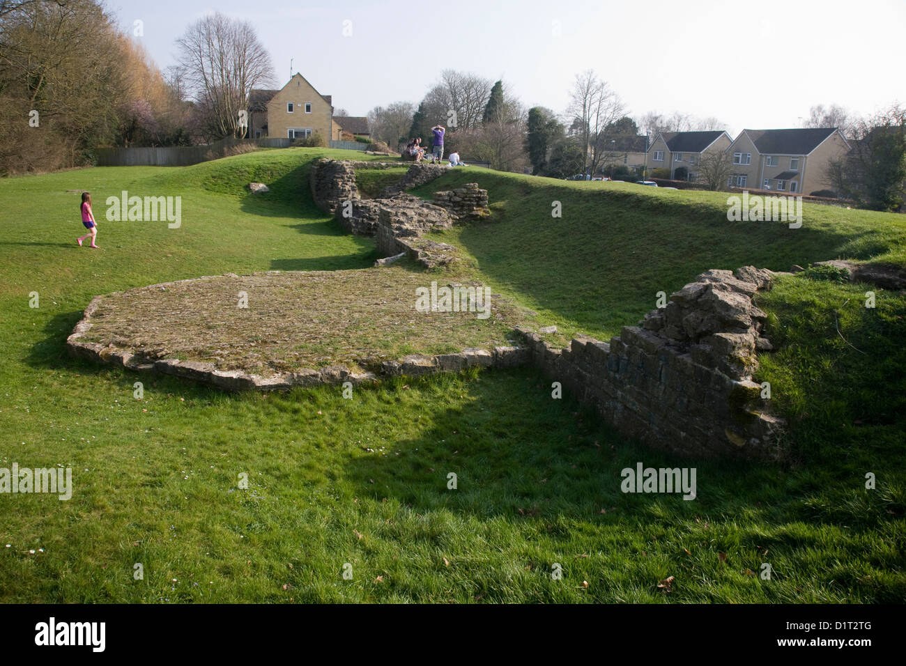 Exposed remains of the Roman town wall on the outskirts of Cirencester Stock Photo