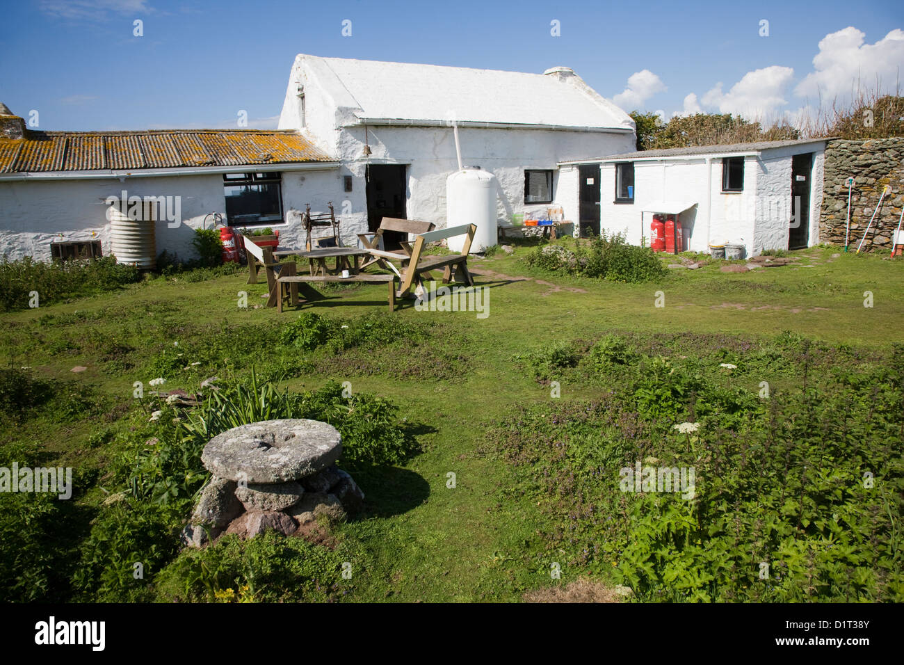 Accommodation on the Welsh nature reserve of Skokholm Island in Pembrokeshire, Wales Stock Photo