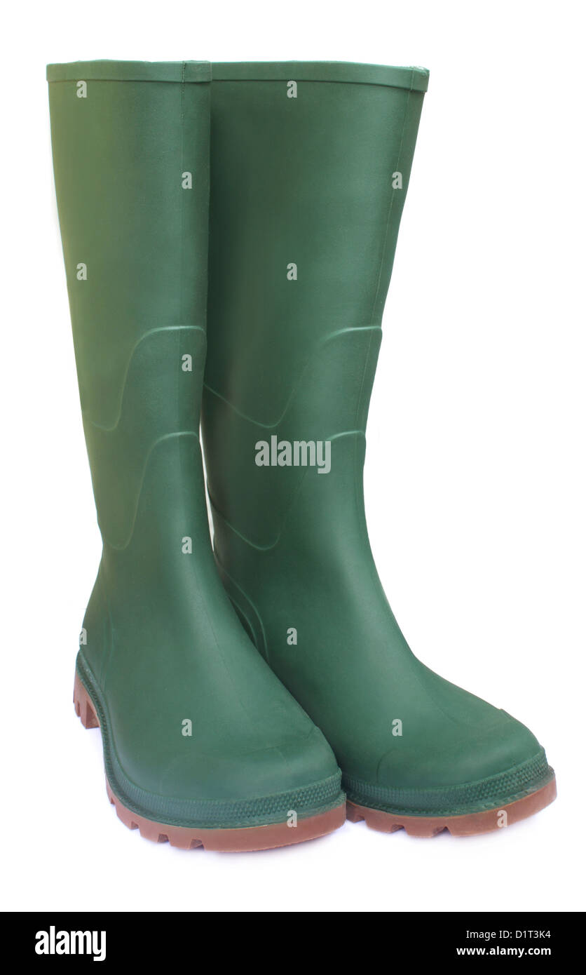Pair of green rubber boots Stock Photo - Alamy