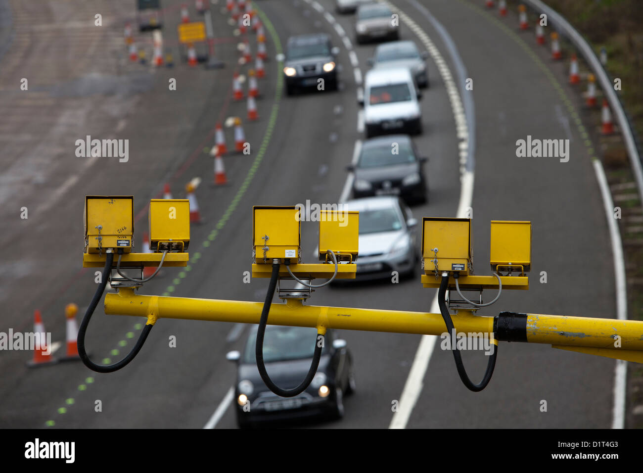 Average Speed cameras monitor traffic through roadworks on the M5 Motorway through Bromsgrove