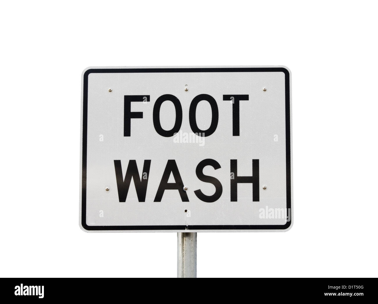 large reflective road sign style foot wash sign isolated on white Stock Photo