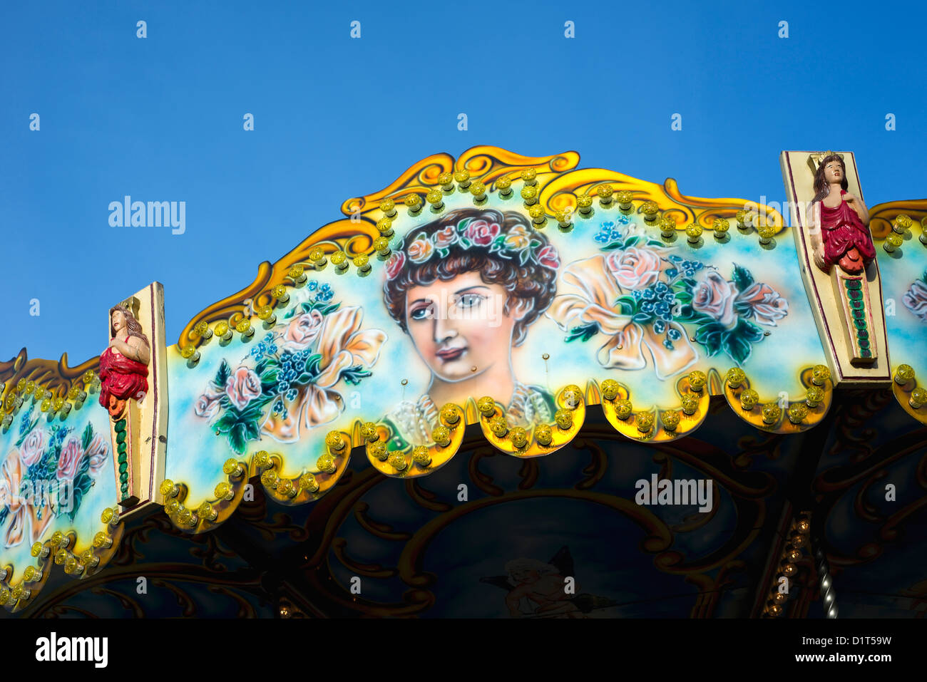 Detail of a carousel ride at a fairground Stock Photo