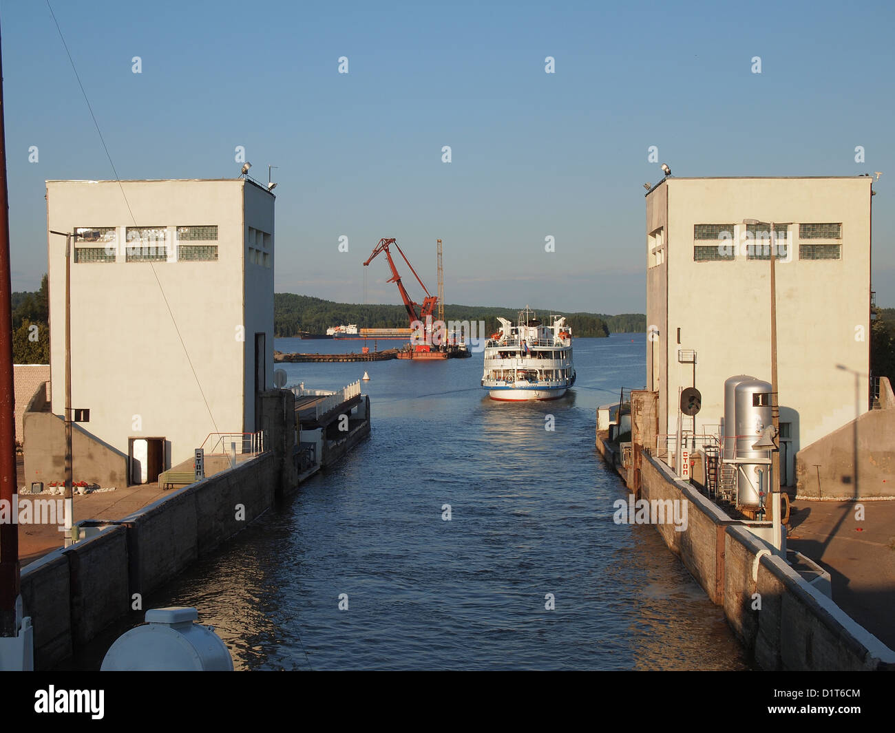 Sluice at the Volga-Baltic Waterway near the town Vytegra in Russia Stock Photo