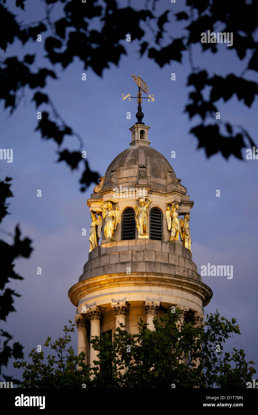 Top of church building in Marylebone Rd, with ornate gold figures. London UK Stock Photo