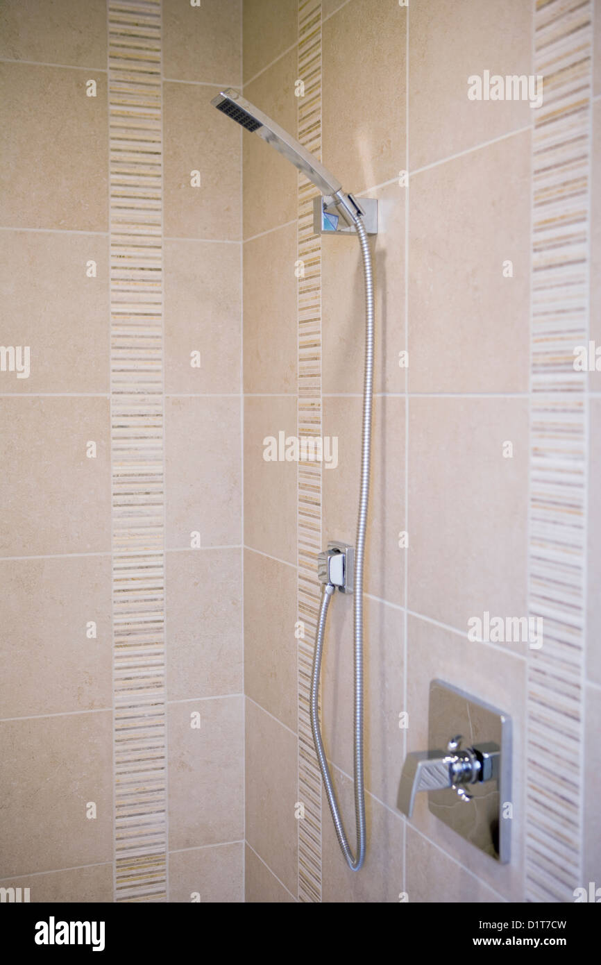 Tile shower with modern shower head; San Diego; California; USA Stock Photo Alamy