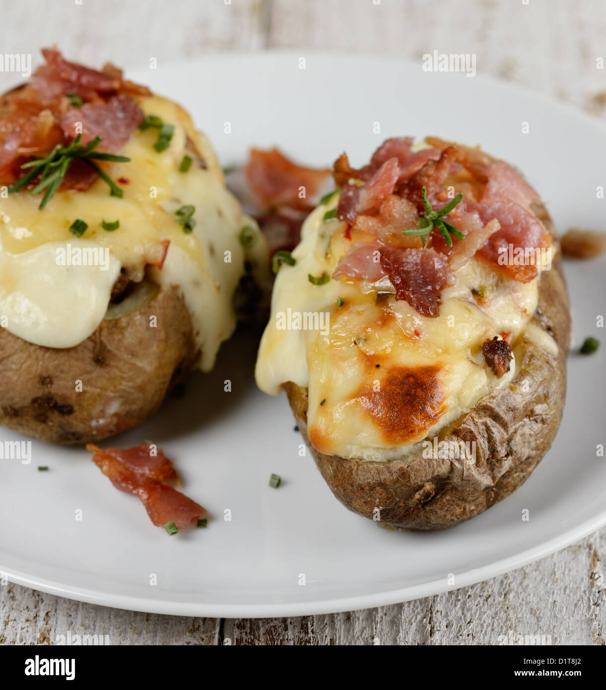 Ham and Cheddar Cheese Stuffed Potato Skins Stock Photo Alamy