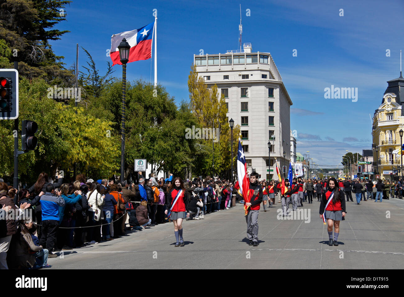 Sunday parade for Changing of the Guard, Punta Arenas, Patagonia, Chile Stock Photo