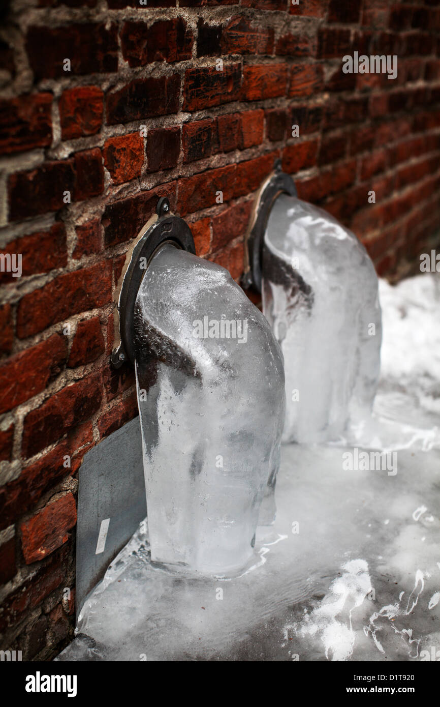 Ice from downspouts Stock Photo Alamy