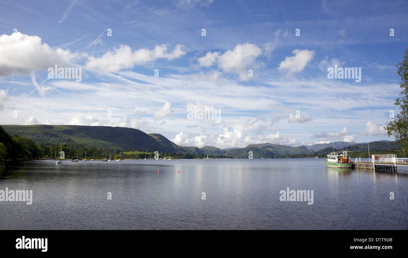 A view of Ullswater from the pier near Pooley Bridge in the English Lake District. Stock Photo