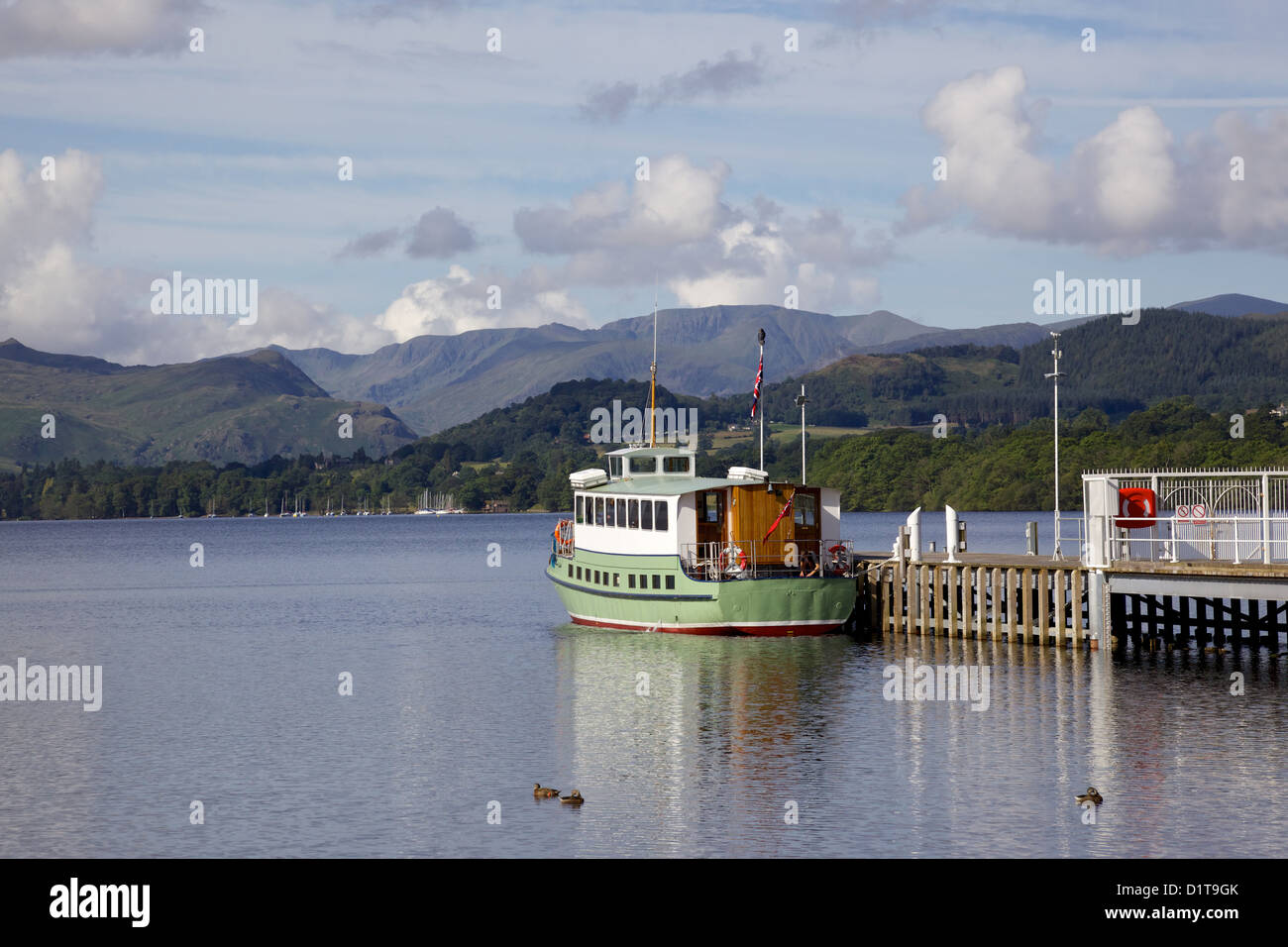 A view of Ullswater from the pier near Pooley Bridge in the English Lake District. Stock Photo