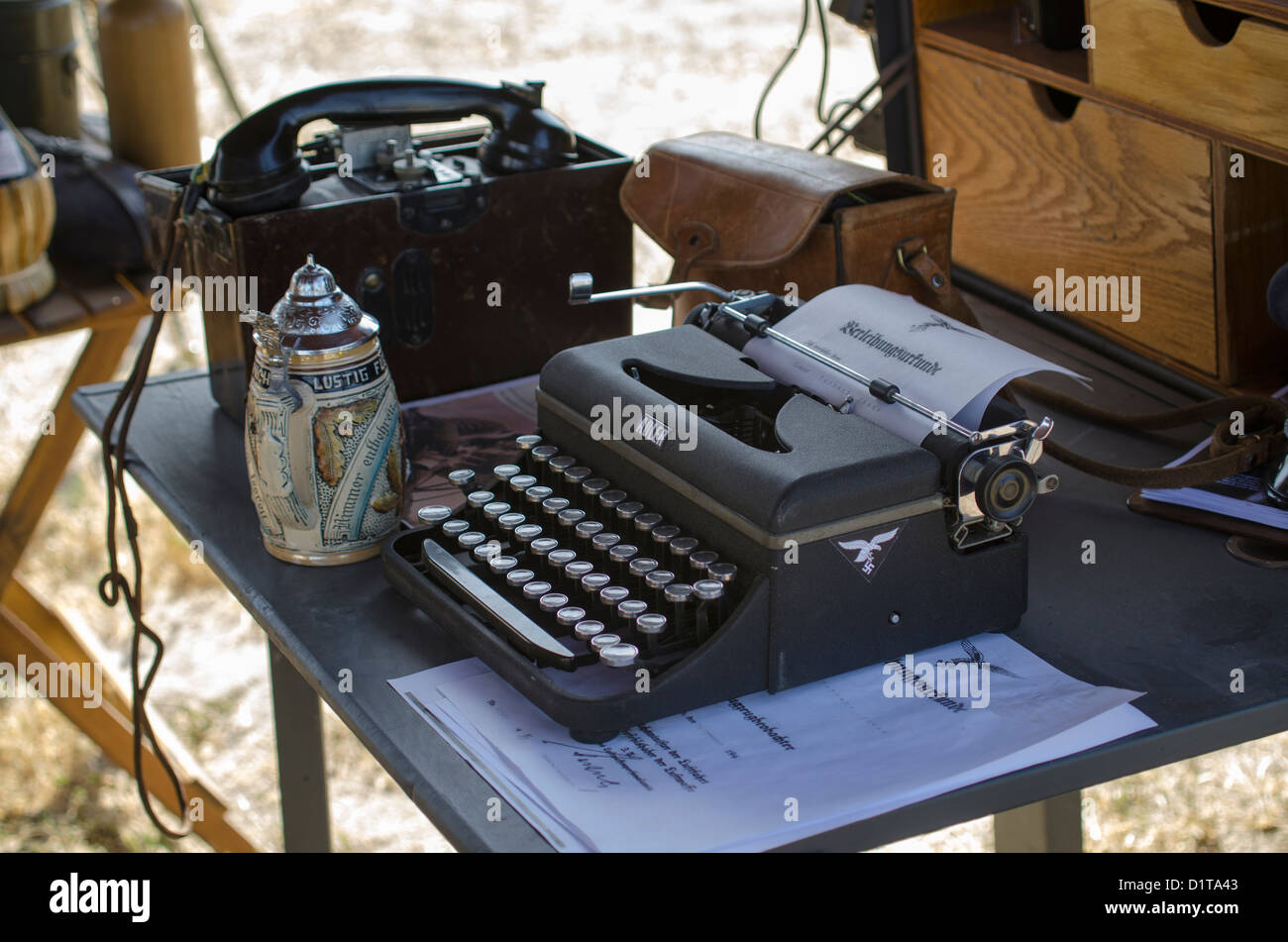 A WWII German Officer's field desk at the Planes of Fame Air Museum, Chino Air Show, Chino, California, USA Stock Photo