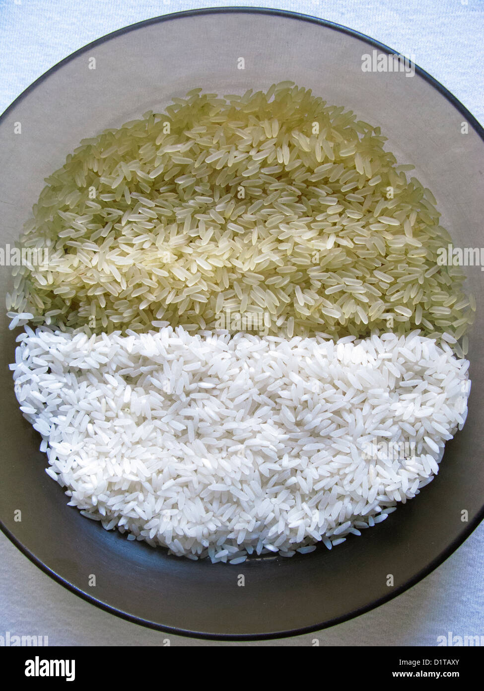 Brown and White Rice in a Bowl Stock Photo