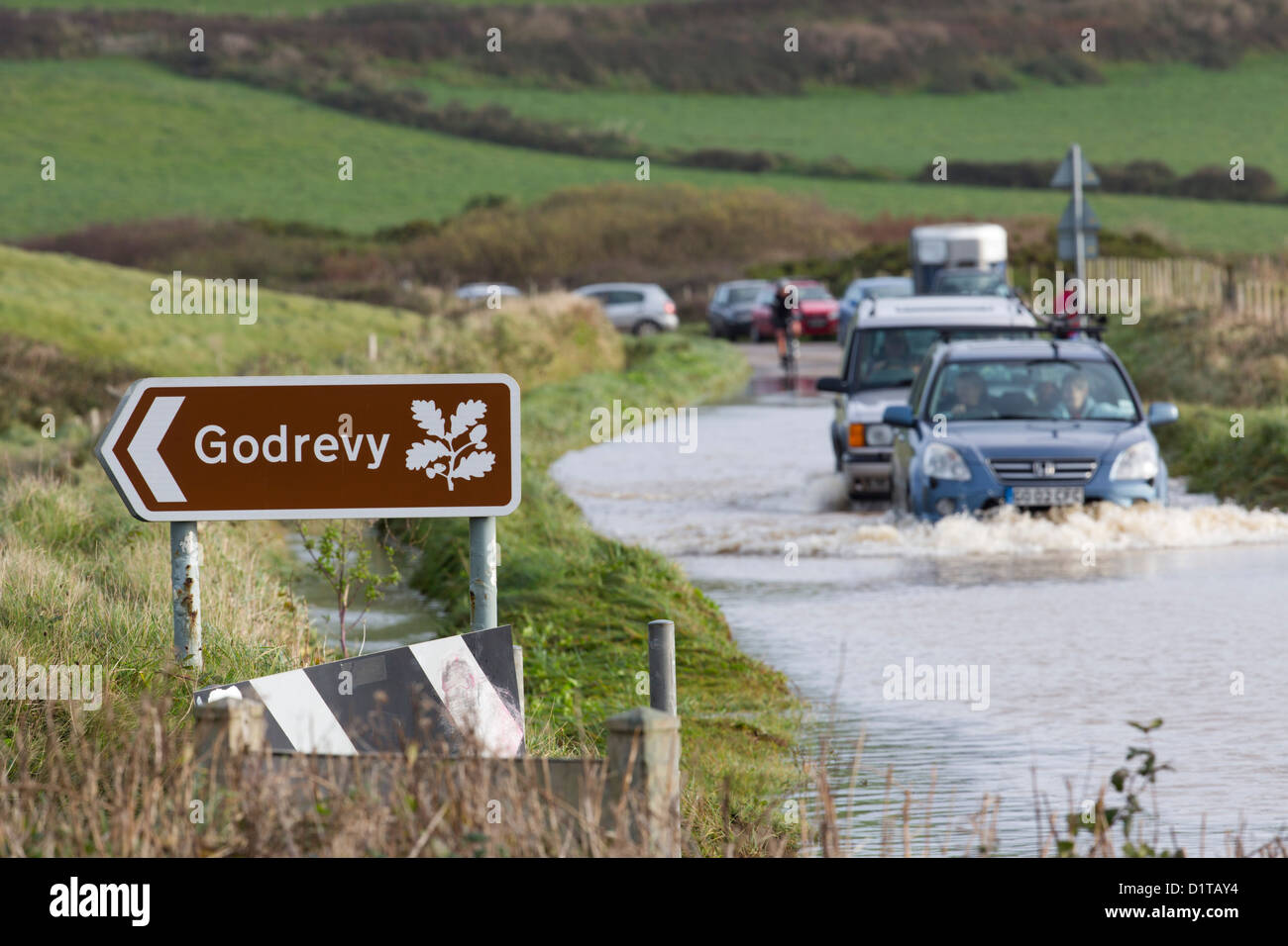 Flooding From Red River; Godrevy; Cornwall; Winter 2012 Stock Photo