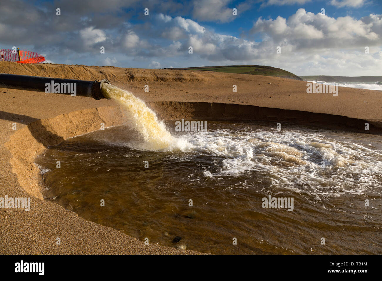 Loe Pool Overflow at Loe Bar; to Counteract Flooding in Helston; Winter 2012; Cornwall Stock Photo