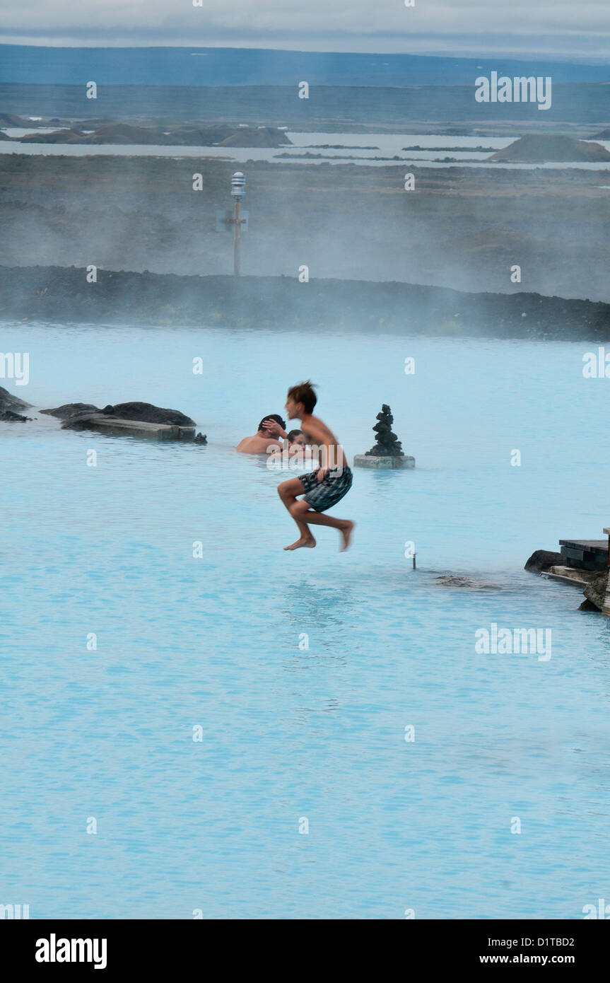 enjoying a hot spring bath in Myvatn, Iceland Stock Photo Alamy